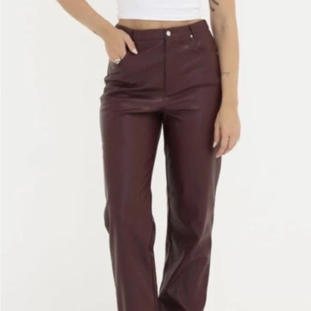 Rumored Clothing Morisson faux Leather Pants Size 8 Burgundy Purple Straight NWT